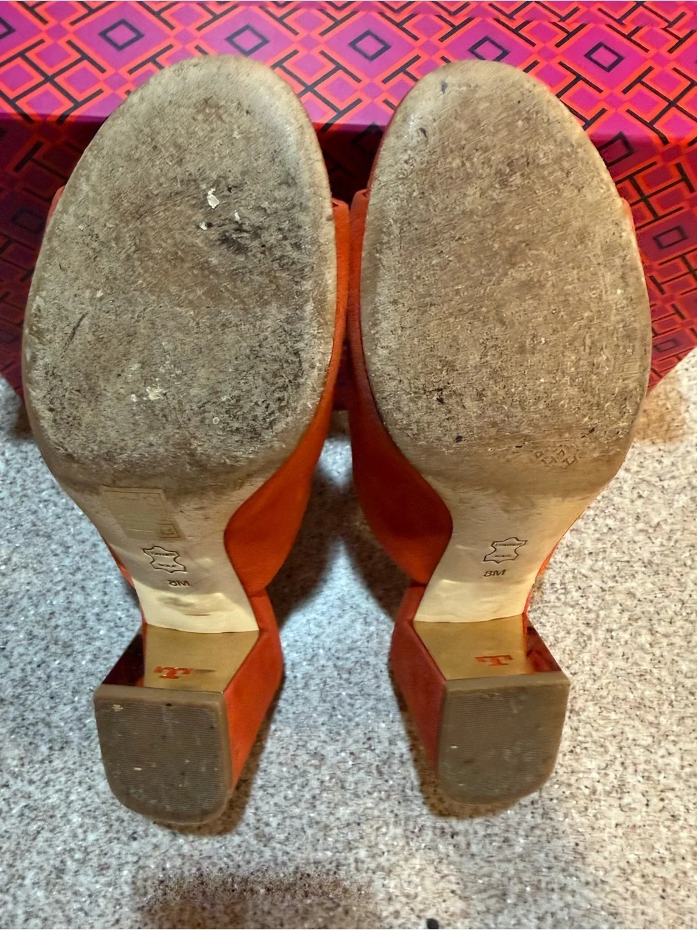 Tory Burch VGUC Salinas Suede Slide Heels Orange Size 8